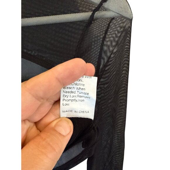 Shein Black Mesh Long Sleeve Crop Top Size S Sheer Clubwear Whimsygoth Y2K - Picture 5 of 7